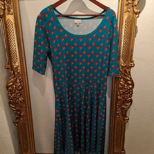 LulaRoe Nichole Strawberry Teal dress